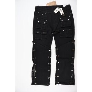 Watson Denim Cargo Pants Studded Utility Black Solid 36 Heavy Denim NWT $150